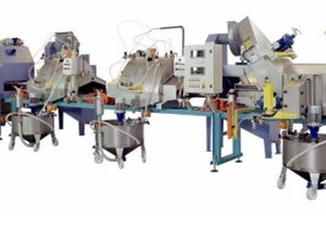 Glazing/engobing and decorating line for roff tiles and accessories.